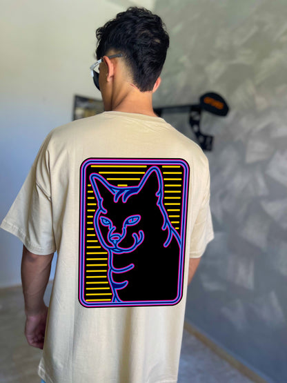 NEON HUNTER Oversized Tee – Retro Cat Energy
