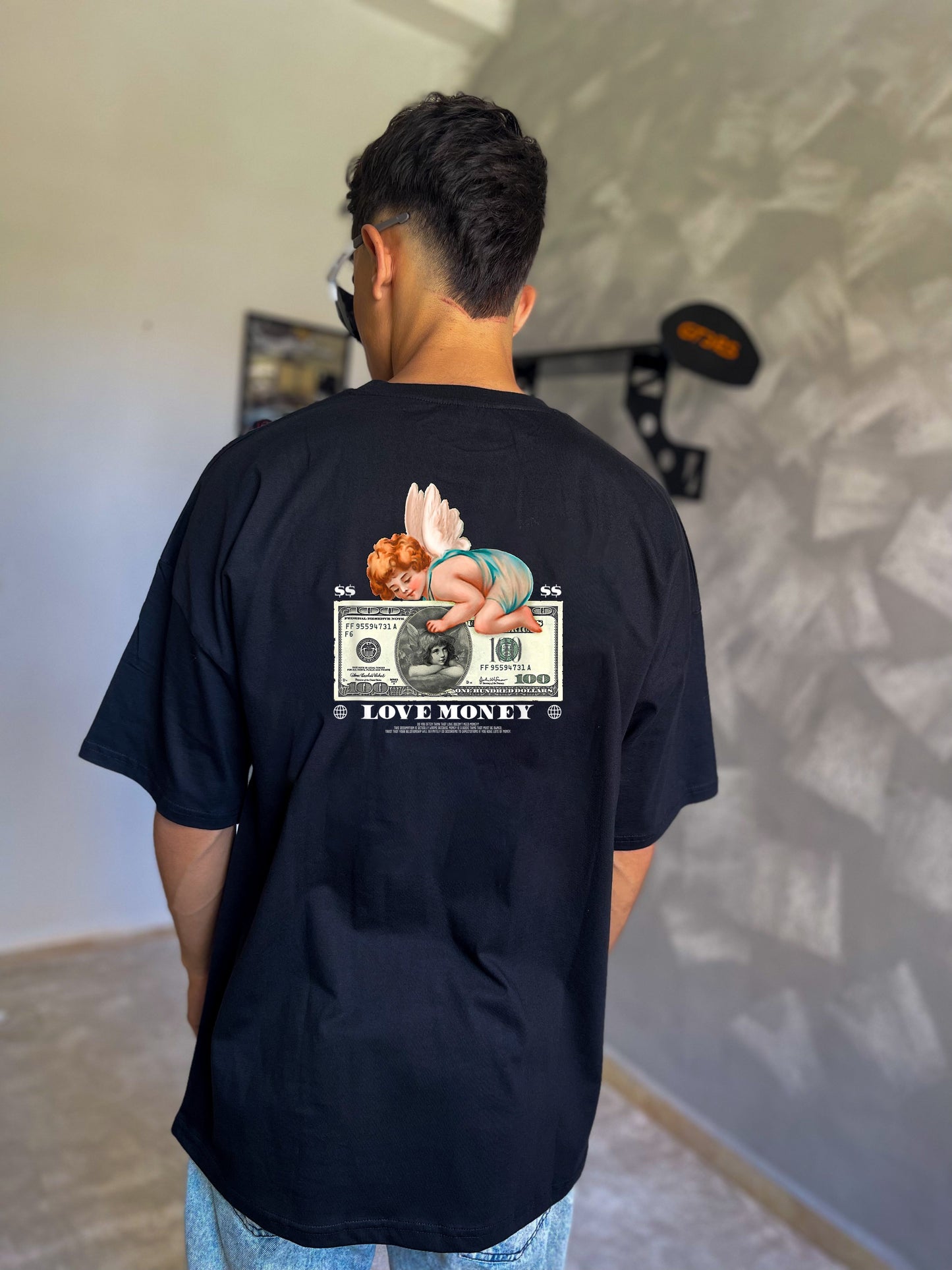 LOVE MONEY Oversized Tee – Angel Dollar Drop