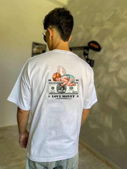 LOVE MONEY Oversized Tee – Angel Dollar Drop